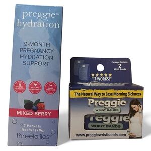 Preggie Pregnancy Morning Sickness Wristbands and Electrolyte Powder Mixed Berry